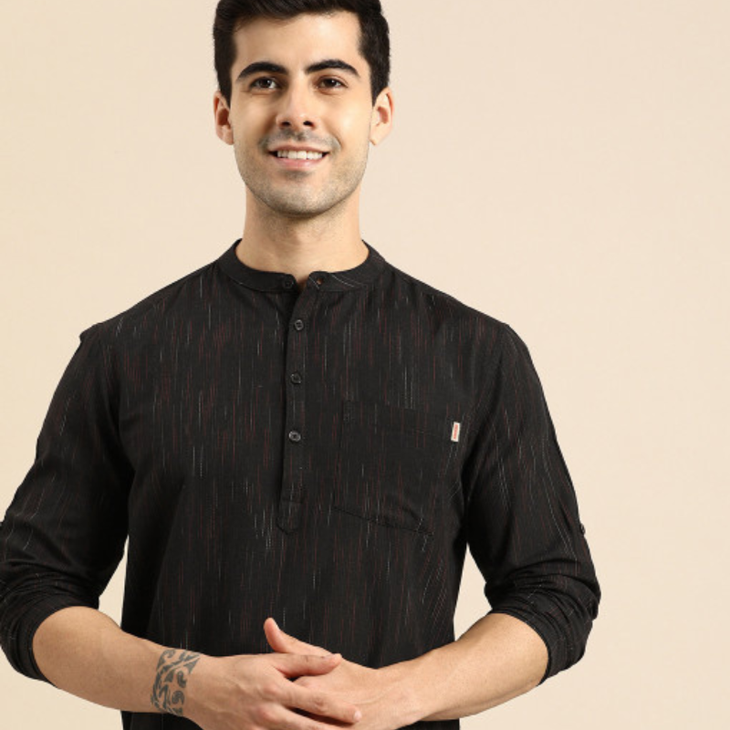 Anouk Men Black Woven Design Short Kurta