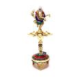 Two Moustaches Gemstone Work Dancing Ganesha Over Ethnic Legs Five Oil Wick Brass Diya