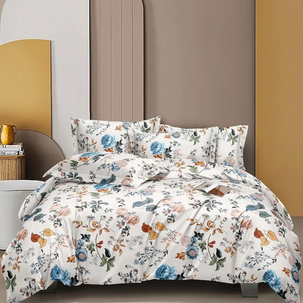 The Home Style 400 TC Cotton Feel Glace Cotton Elastic Fitted All Around Printed King Size Double Bed Bedsheet wih 2 Pillow Cover Multicolor Florenza
