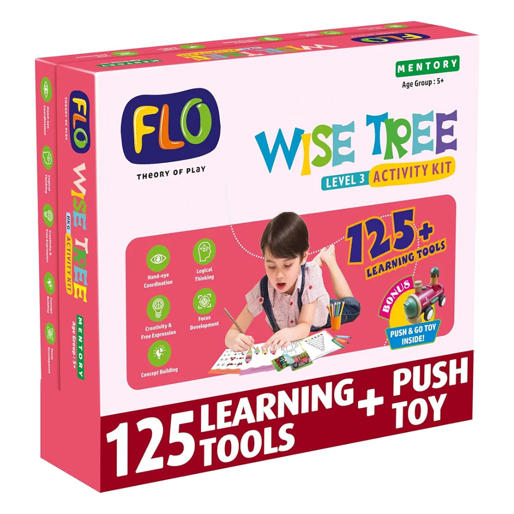 FLO Wisetree Level 3 Preschool Learning Activity Kit for Toddlers Age 5+ 125+ Early Learning Tools Birthday Gift Alphabet Flash Cards Puzzle, Push-n-go Toy