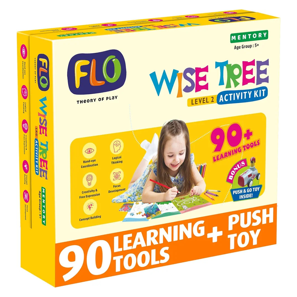 FLO Wisetree Level 2 Preschool Learning Activity Kit for Toddlers Age 5+ 90+ Early Learning Tools Birthday Gift Educational Toy Puzzle, Push-n-go Toy