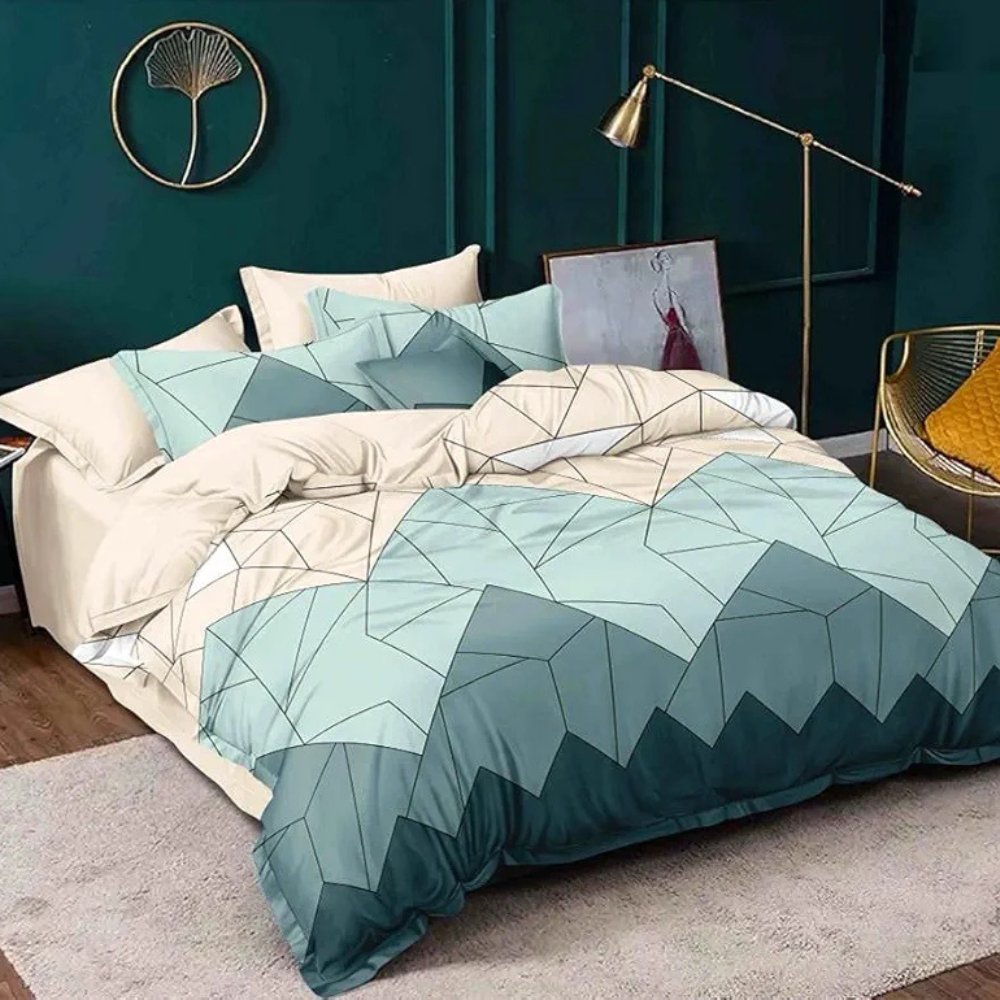 The Home Style Cotton Feel Glace Cotton Printed King Size Double Bed Bedsheet With 2 Pillow Cover 300 TC Pastel Green