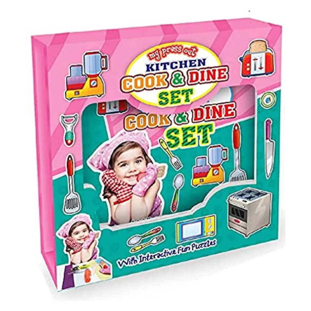 Hello Friend Kitchen Cook and Dine Tool Kit Set for Girl with Interactive Fun Puzzles of 5 Colourful Spreads, 4+ Yrs