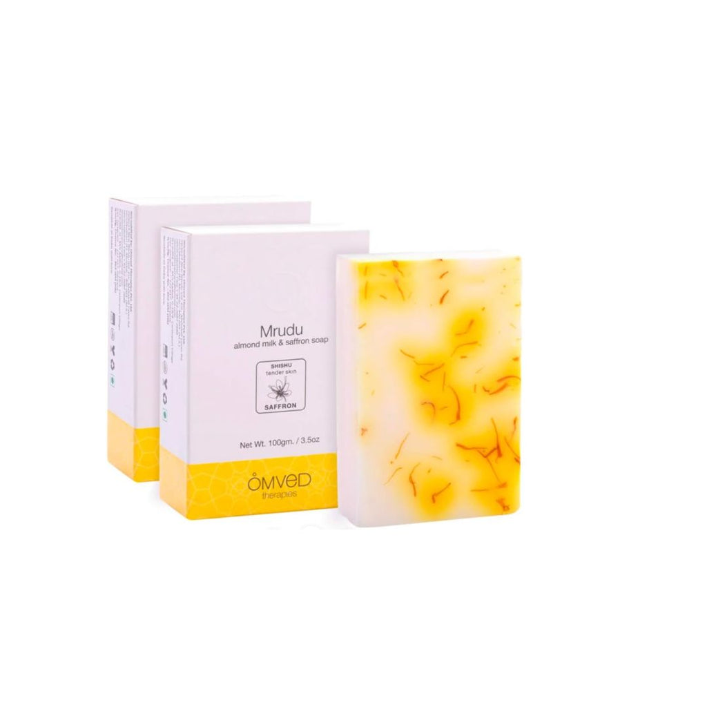 Omved Mrudu Almond Milk and Saffron Extra Moisturizing Baby Soap - 100 gms (Pack of 2)