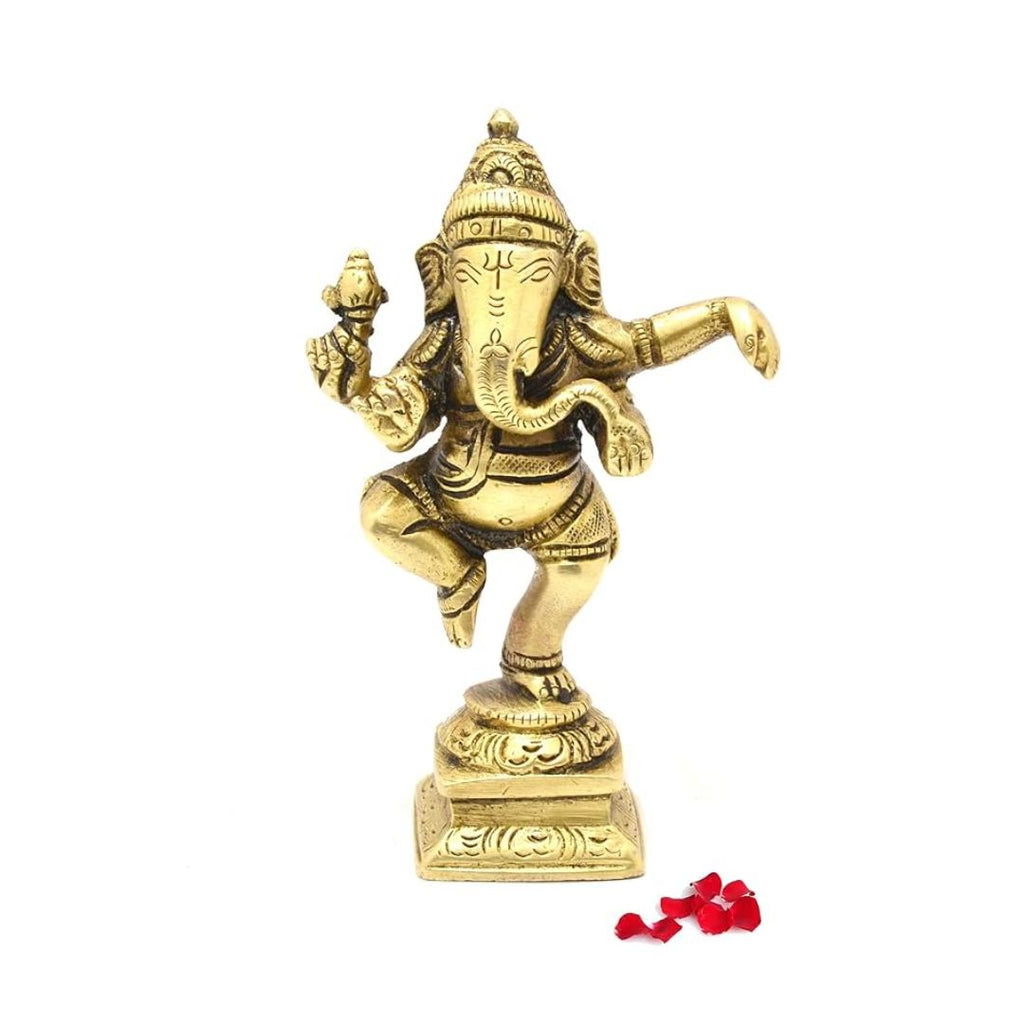 Two Moustaches Brass Dancing Ganesha Decor Idol
