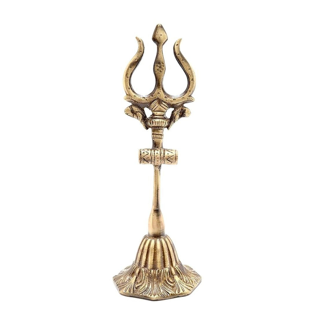 Two Moustaches Brass Shiva's Trishul with Damru Decorative Showpiece