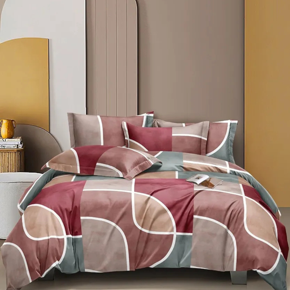 The Home Style 400 TC Cotton Feel Glace Cotton Elastic Fitted All Around Printed Queen Size Double Bed Bedsheet wih 2 Pillow Cover Dusty Rose