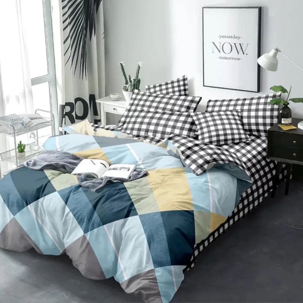 The Home Style Super Soft Microfiber 6D King Size Double Bed Printed Bedsheet  with 2 Pillow Cover 300 TC Light Blue