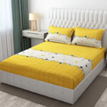 The Home Style Cotton Feel Glace Cotton Elastic Fitted Printed King Size Double Bed Bedsheet With 2 Pillow Cover,350 TC Cadmium Yellow