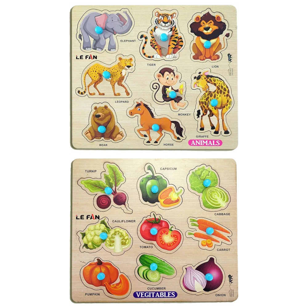 Lefan Kids Fort Pre Nursery Educational Jigsaw Puzzles for Adults Kids Learning Toys Kit Board Game 2 pcs Set of Animals