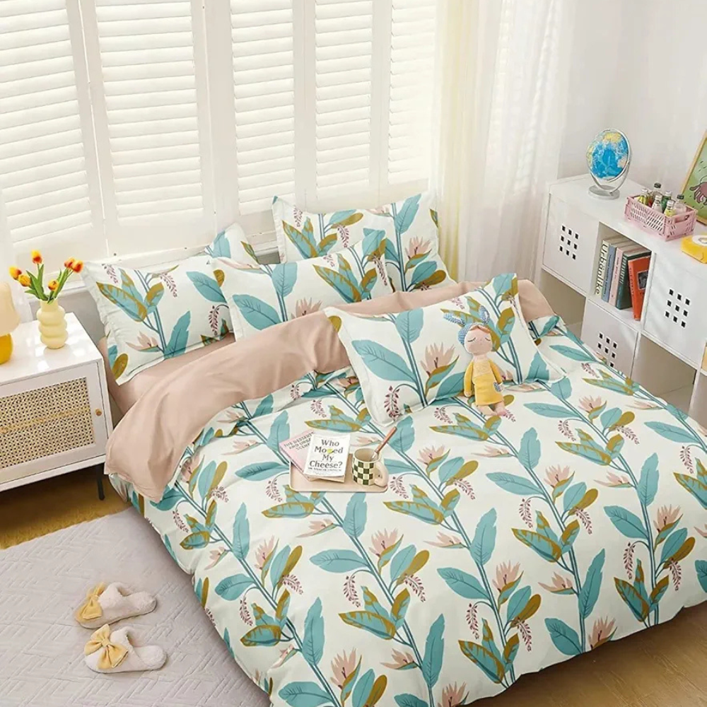 The Home Style Supersoft Cotton King Size Printed Flat Double Bedsheet with 2 Pillow Cover 300 TC Persian Green