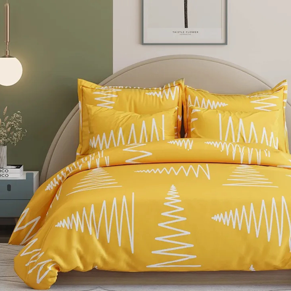 The Home Style Supersoft Cotton King Size Printed Flat Double Bedsheet with 2 Pillow Cover 400 TC Maize Yellow