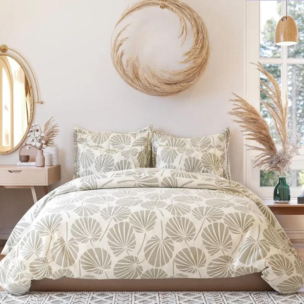 The Home Style Supersoft Cotton King Size Printed Flat Double Bedsheet with 2 Pillow Cover 400 TC Adam Cream