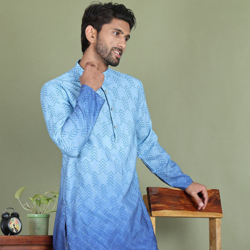 Anouk Abstract Printed Mandarine Collar Straight Sequinned Kurta