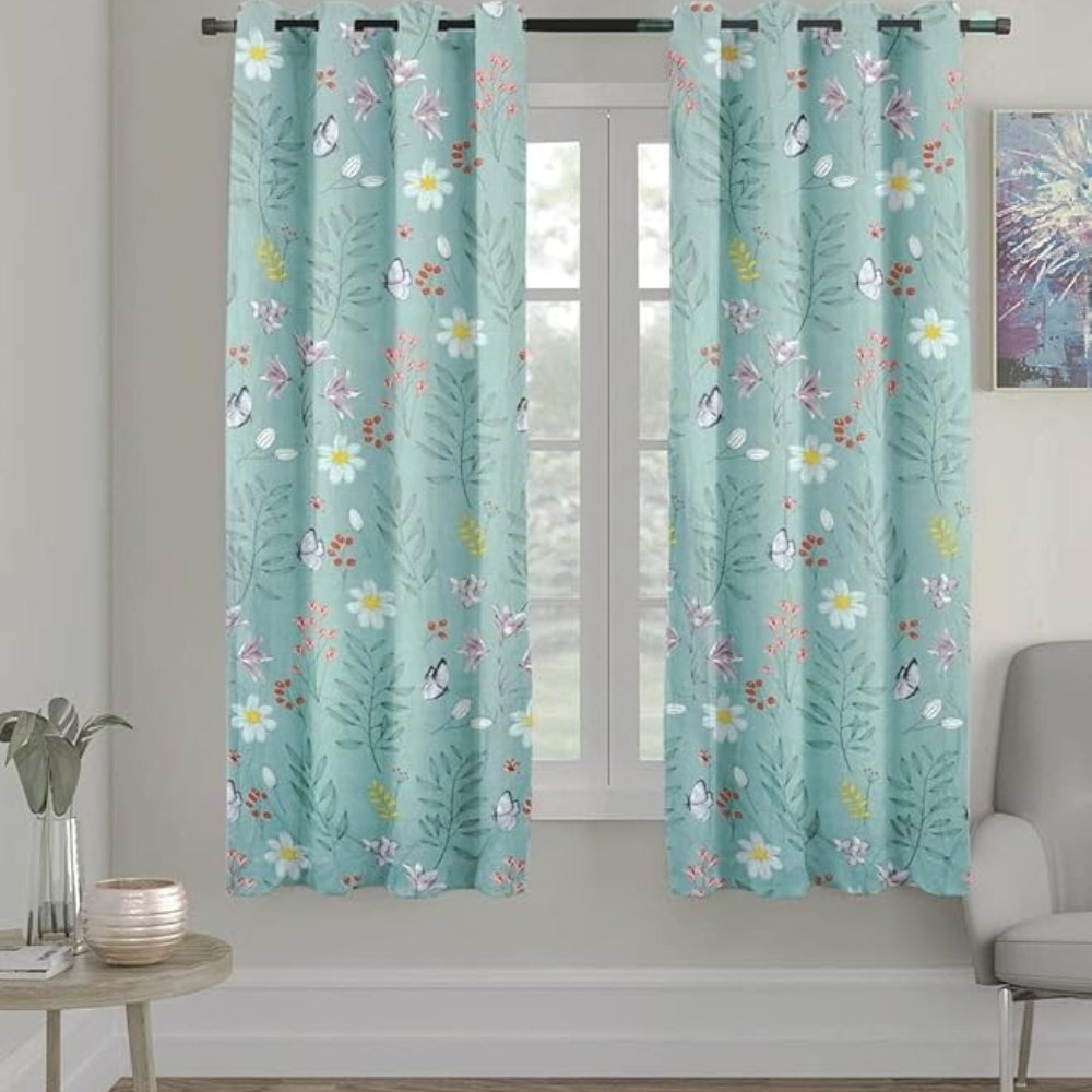 The Home Style Supersoft Printed Cotton Brushed Microfiber Eyelet Window Curtain 4x5 Feet  Grommet Curtain for Living Room