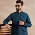 Anouk Floral Embroidered Mandarin Collar Mirror Work Straight Kurta