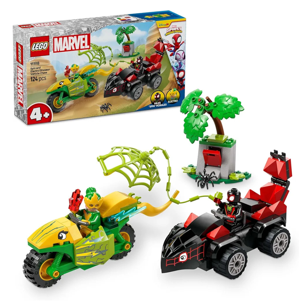 Lego Marvel Spidey and His Amazing Friends Spin and Electro Dinosaur Vehicle Chase 11198 Building Blocks Toys for 4+ Gift for Boys and Girls