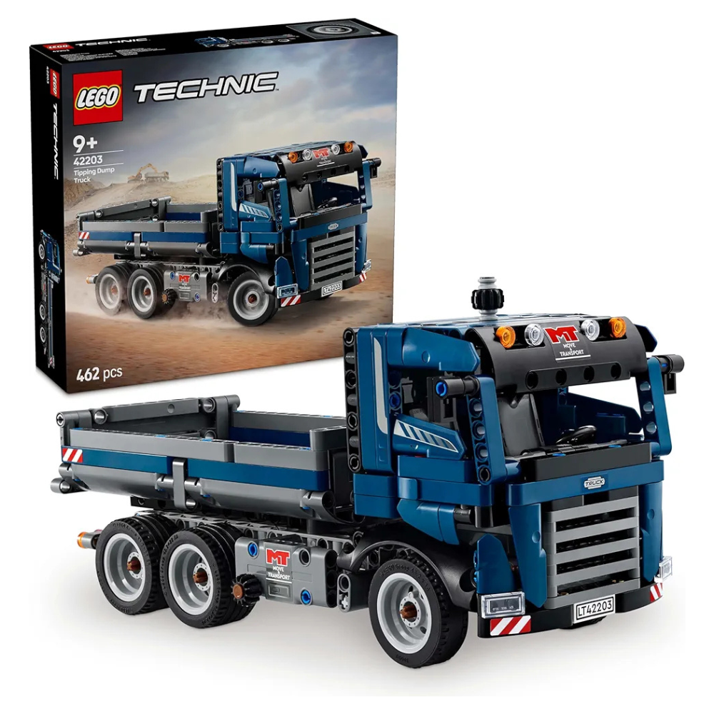 Lego Technic Tipping Dump Truck Toy, Blue Construction Vehicle Set 42203 Building Blocks Toys for 9+ Gift for Boys and Girls