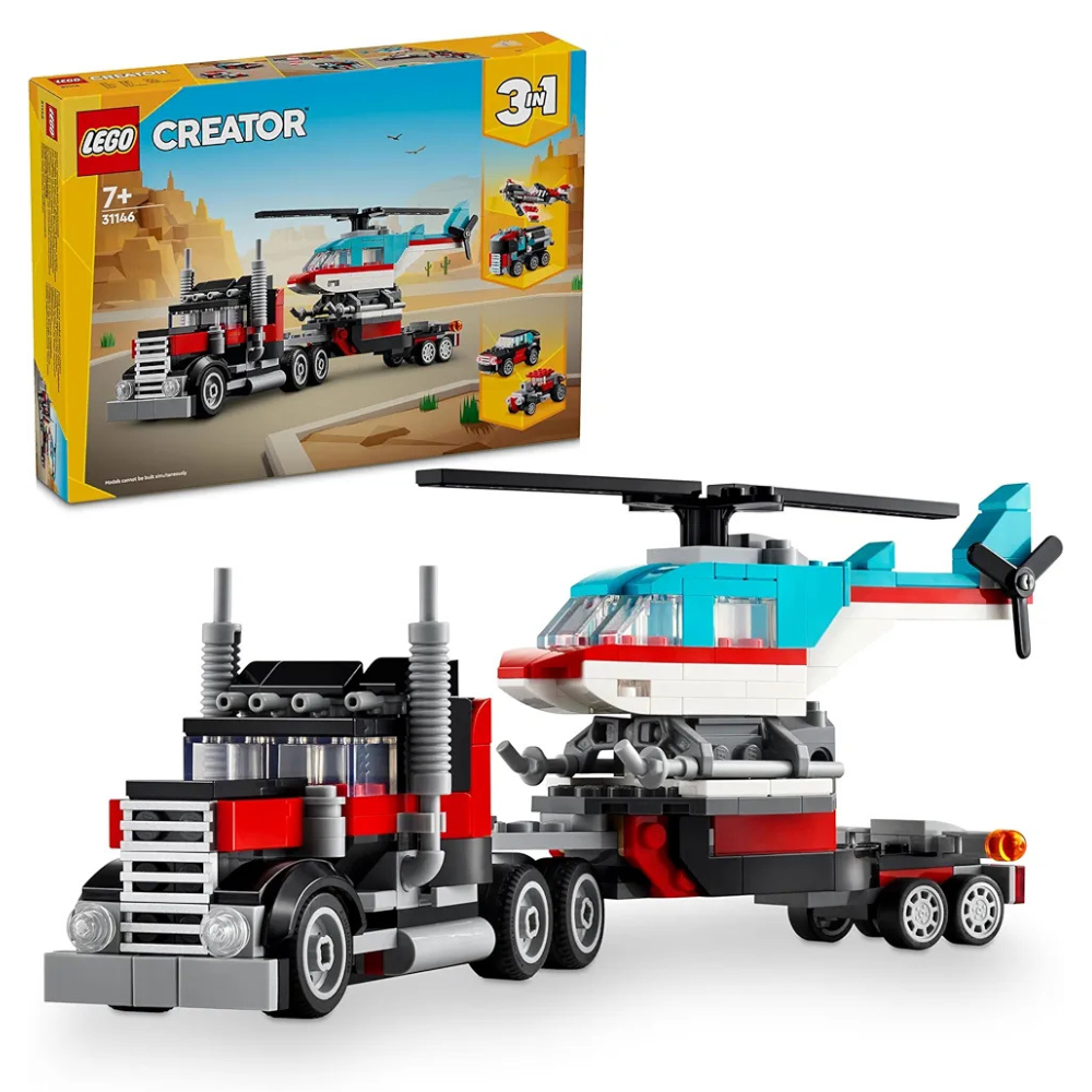Lego Creator Flatbed Truck with Helicopter Vehicle Toy 3in1 Set 31146