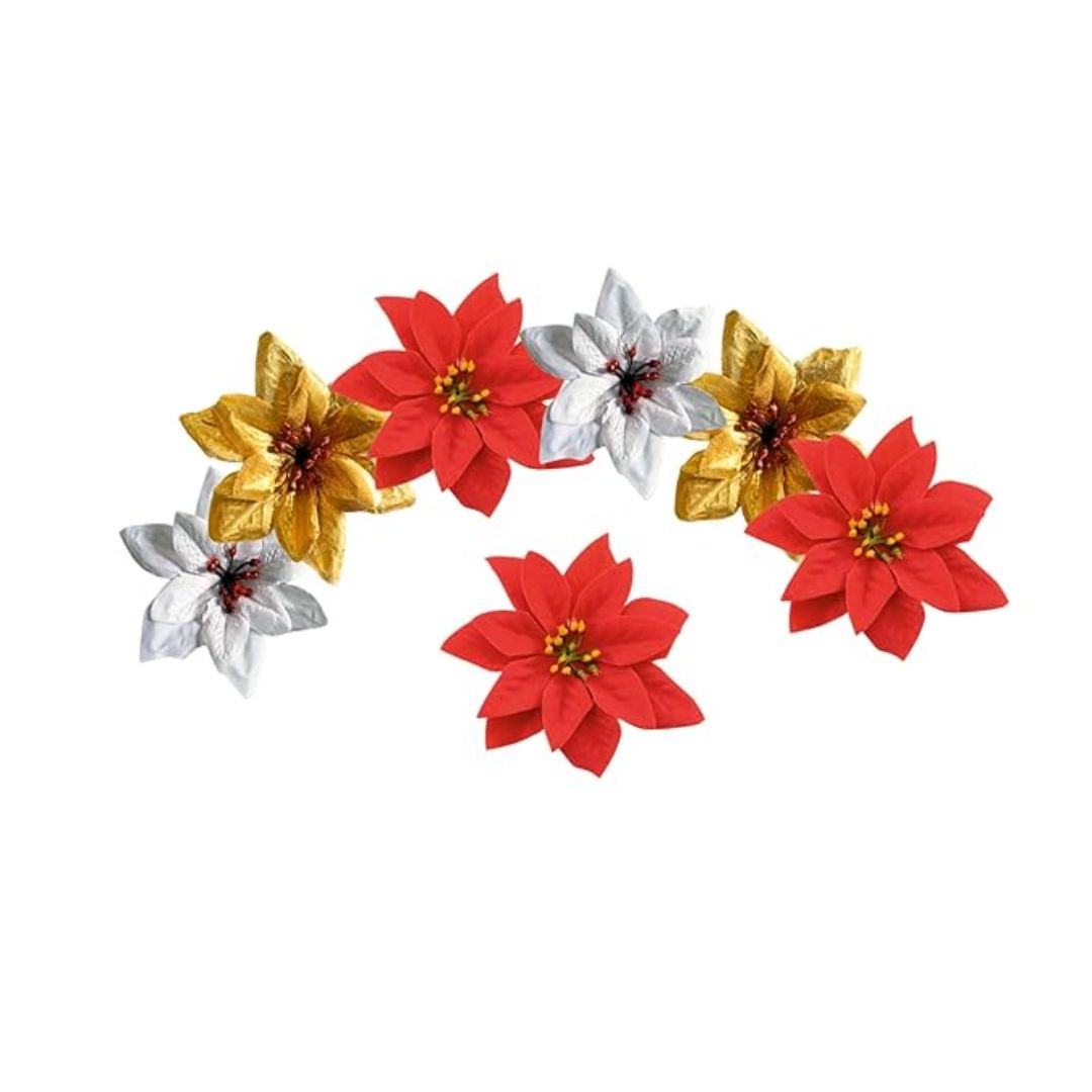 Christmas Poinsettias Red/Gold Velvet Decorative Artificial Flowers of Velvet Mix Color (Pack of 36)