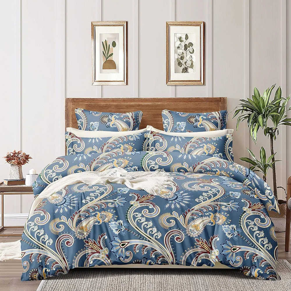 The Home Style Cotton Feel Glace Cotton Elastic Fitted Printed Queen Size Double Bed Bedsheet with 2 Pillow Cover 300TC Ash Berry Abstract