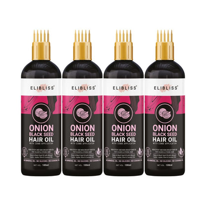 Elibliss Onion Black Seed Hair Oil - 100 ml (Pack of 4)
