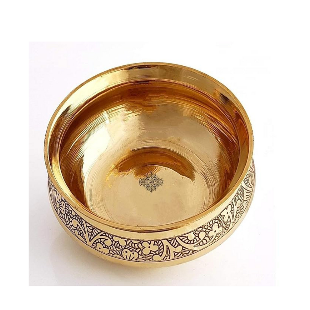Indian Art Villa Brass Embossed Design Handi, Serveware - 350 ml