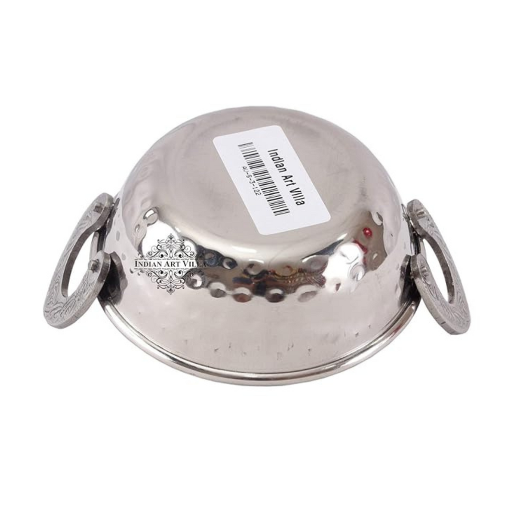 Indian Art Villa Set of 2 Steel Kadhai Kadai Wok with Embossed Handle 510 ml Each