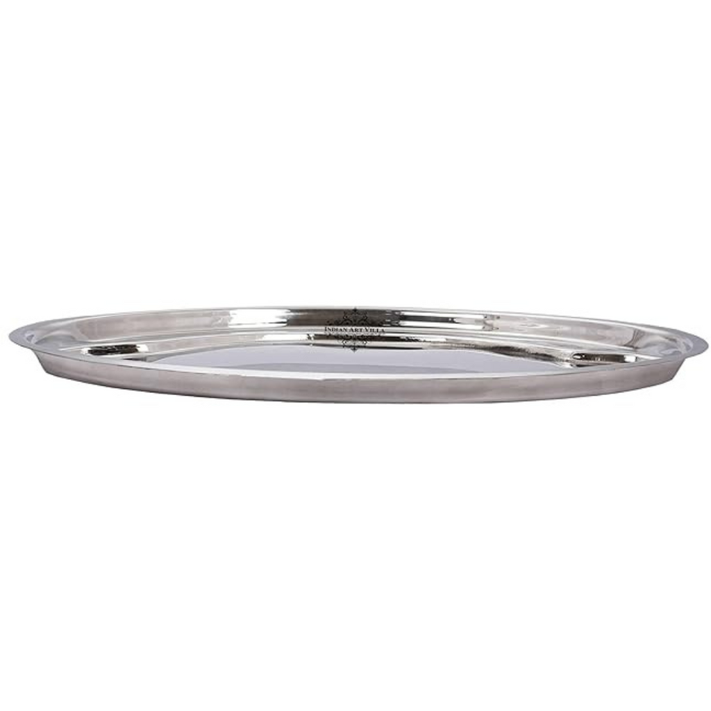Indian Art Villa Steel Oval Plate, Serving Dishes Tableware Diameter- 16.8" Inch - 825 gms