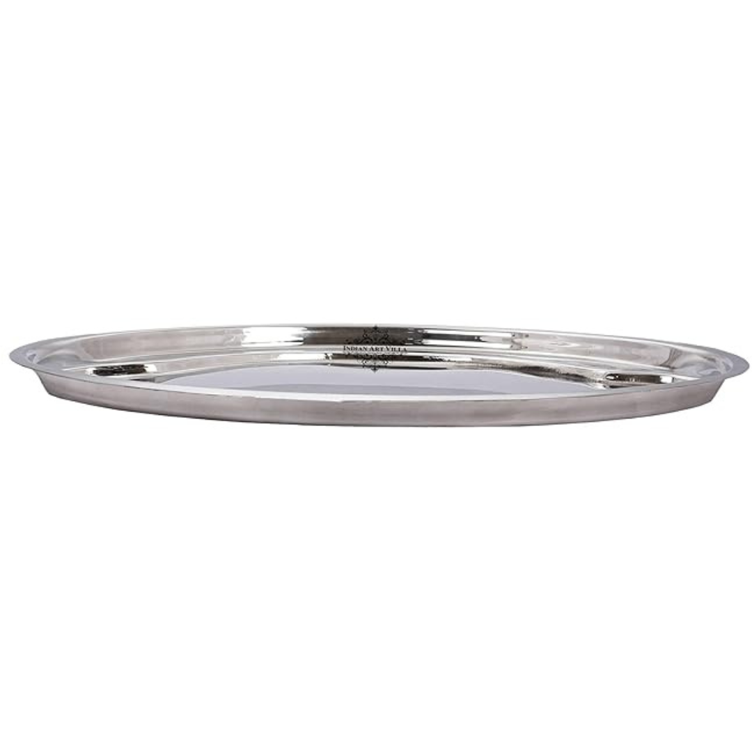Indian Art Villa Steel Oval Plate, Serving Dishes Tableware Diameter- 16.8" Inch - 825 gms