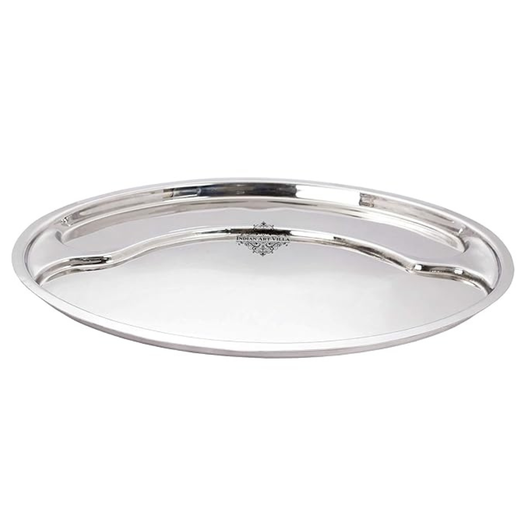 Indian Art Villa Steel Oval Plate, Serving Dishes Tableware Diameter- 16.8" Inch - 825 gms