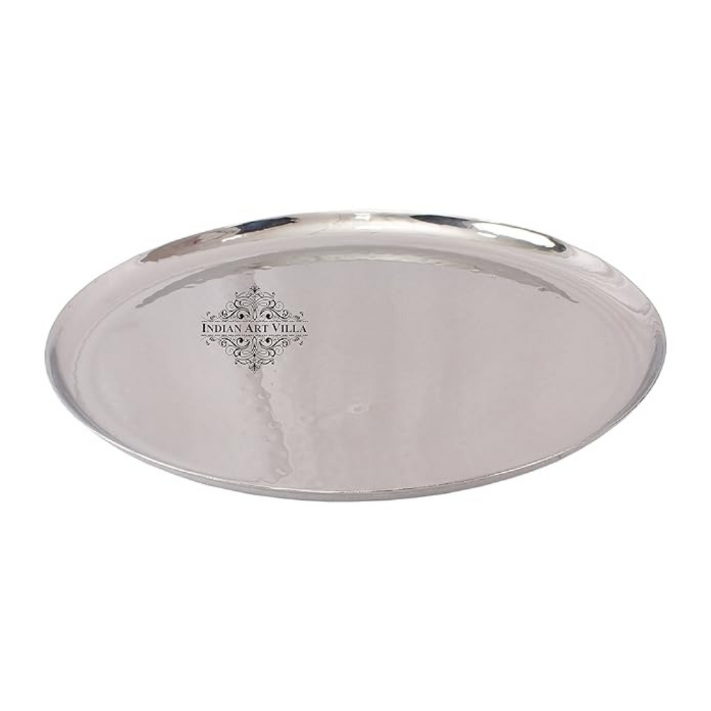 Indian Art Villa Steel Round Serving Plate 11.1" Inch Daimeter - 647 gms