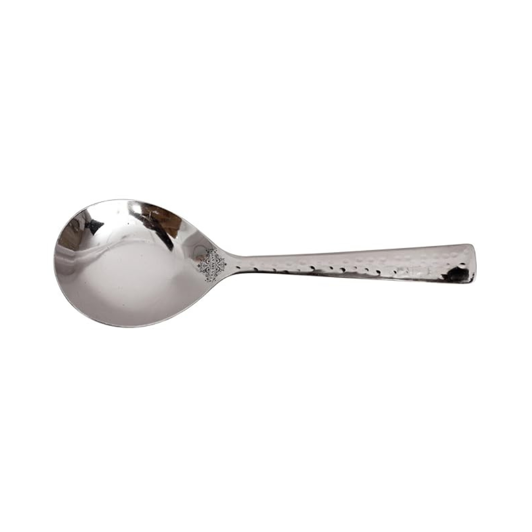 Indian Art Villa Handmade Hammered Stainless Steel Rice Spoon Cutlery, 1 Pieces, Silver