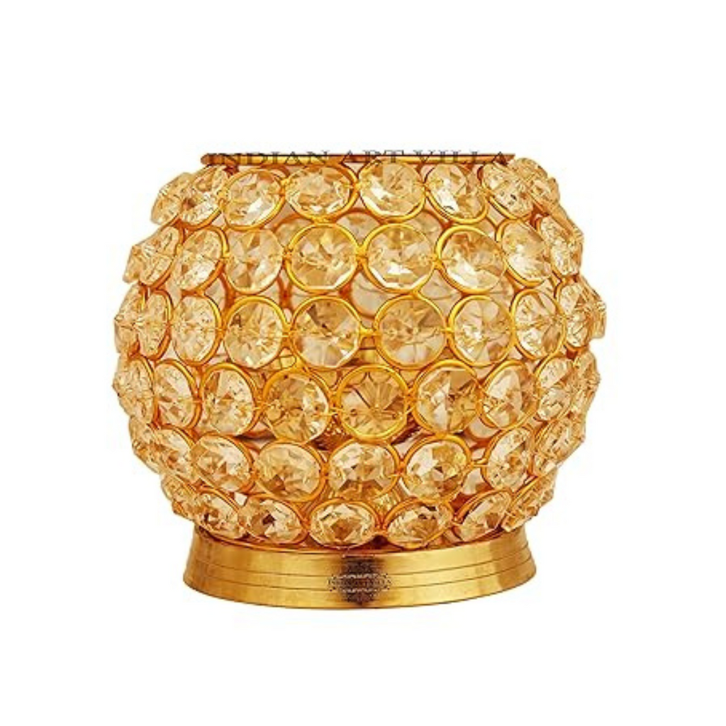 IndianArtVilla Brass Akhand Jyot Crystal Diya, Oval Shape, Oil Puja Lamp - 360 gms