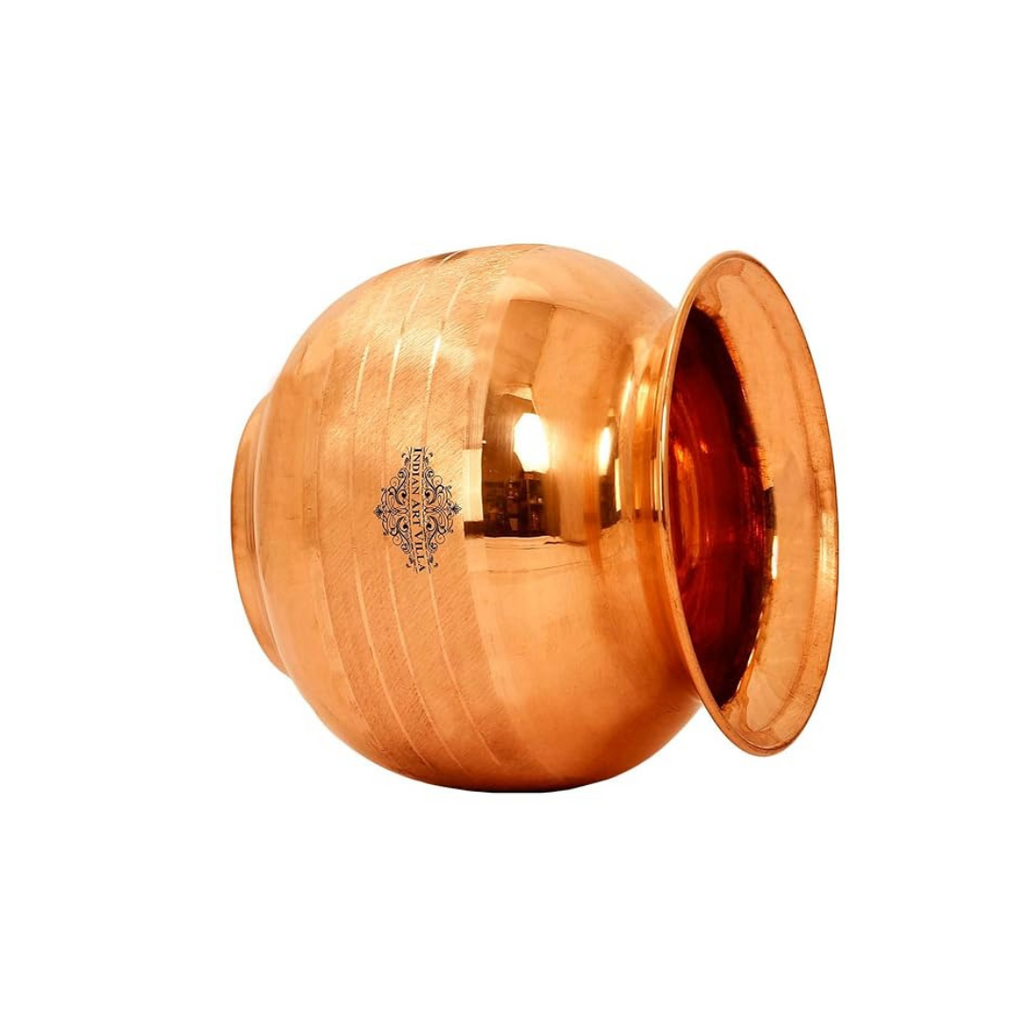 Indian Art Villa Pure Copper Pooja Kalash Lota With Matka Shaped Lining Design - 260 gms