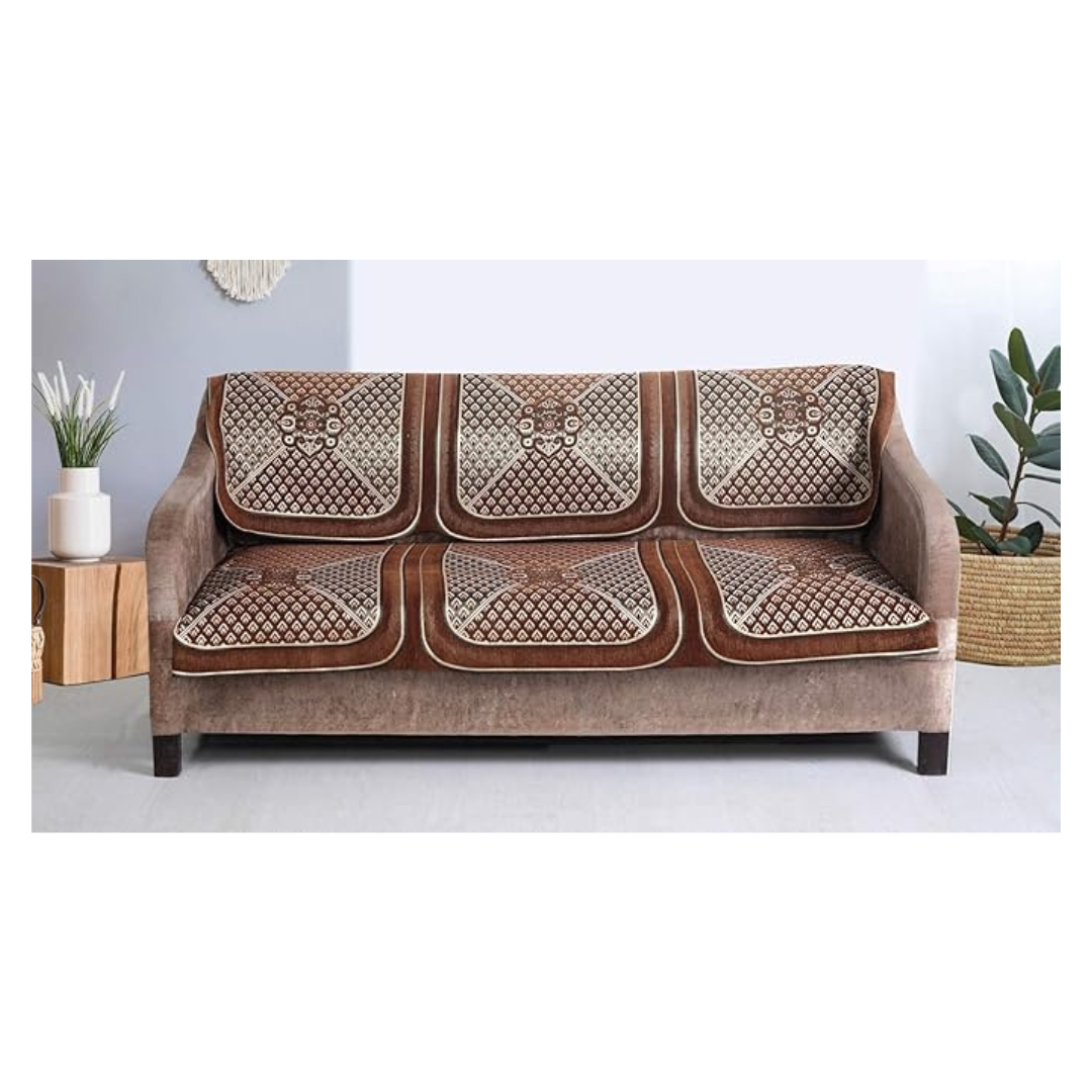 Nendle Velvet Fabric 5 Seater Sofa Cover Yellow Set of 6 Pieces