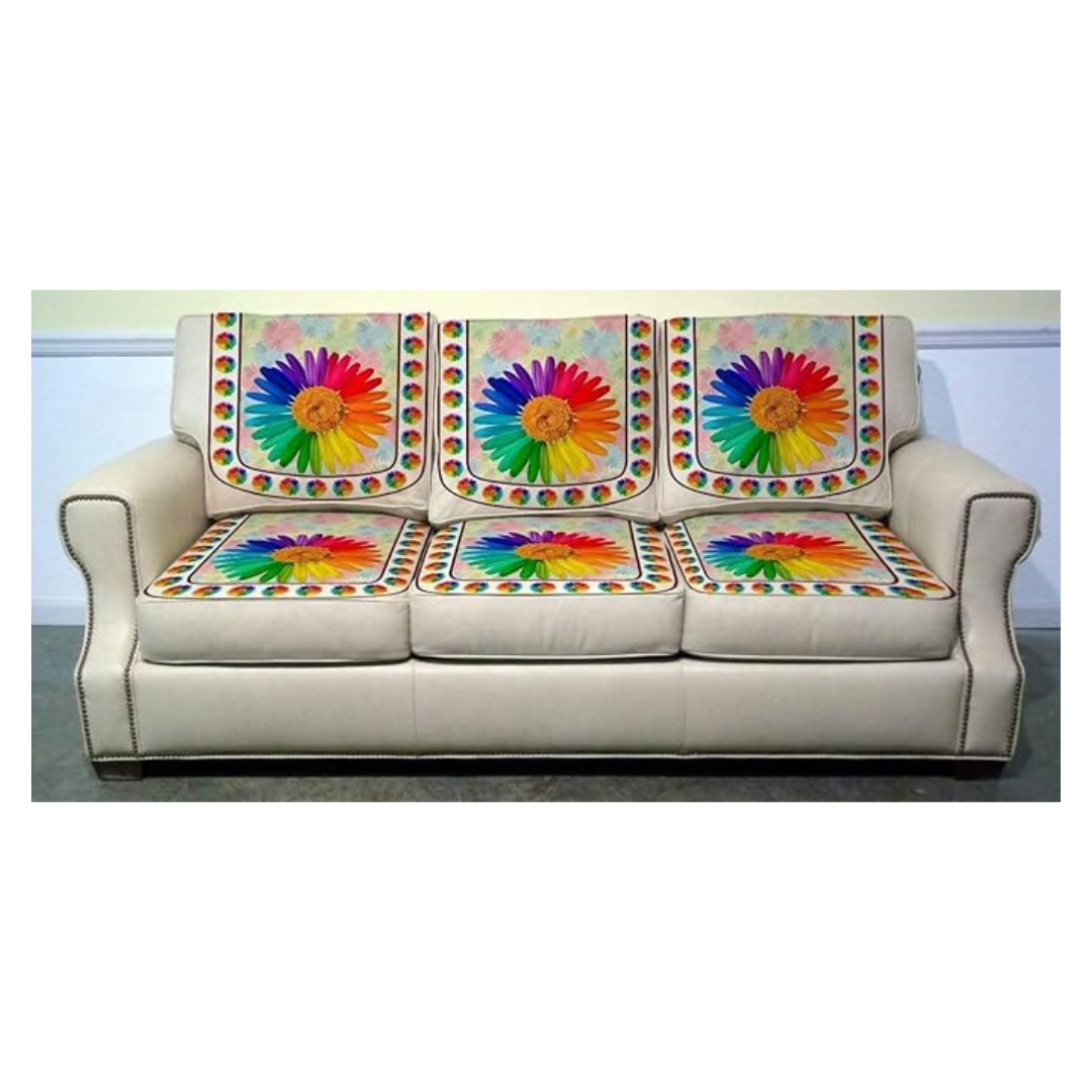 Nendle Velvet Digital Print 5 Seater Sofa Cover for Living Room Set of 6 Pieces Multicolor