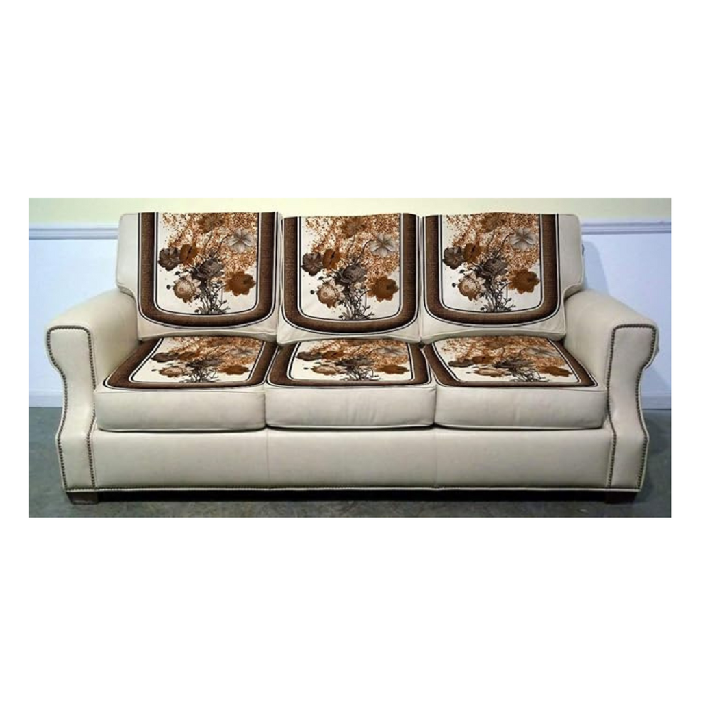 Nendle Digital Floral Print Velvet Sofa Cover Set of 5 Seater (Multicolour, 6 Pieces)