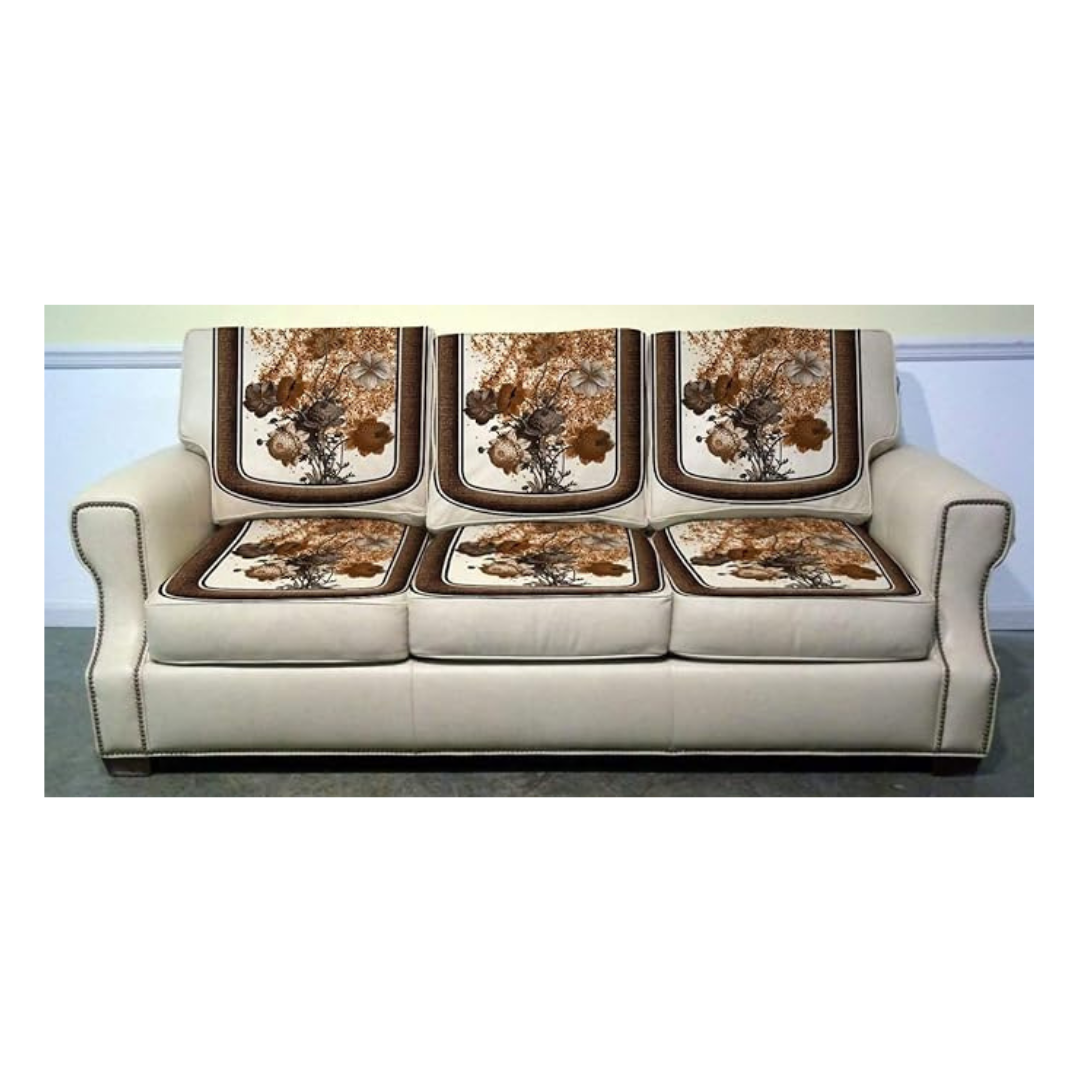 Nendle Digital Floral Print Velvet Sofa Cover Set of 5 Seater (Multicolour, 6 Pieces)