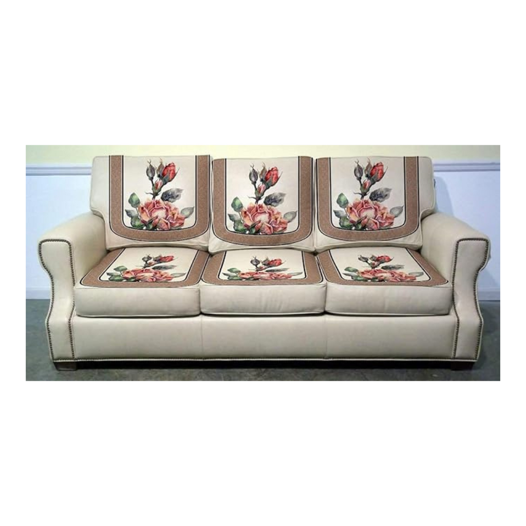 Nendle Velvet Digital Print 5 Seater Sofa Cover for Living Room Set of 6 Pieces, Multicolor