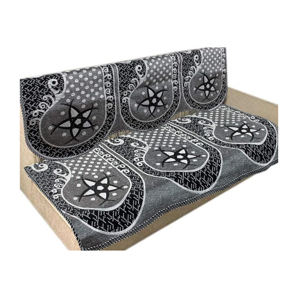 Nendle Damask Design Concept 5 Seater Sofa Set Covers with Cotton & Polyester (Black & White, Standard Size) Pack of 6