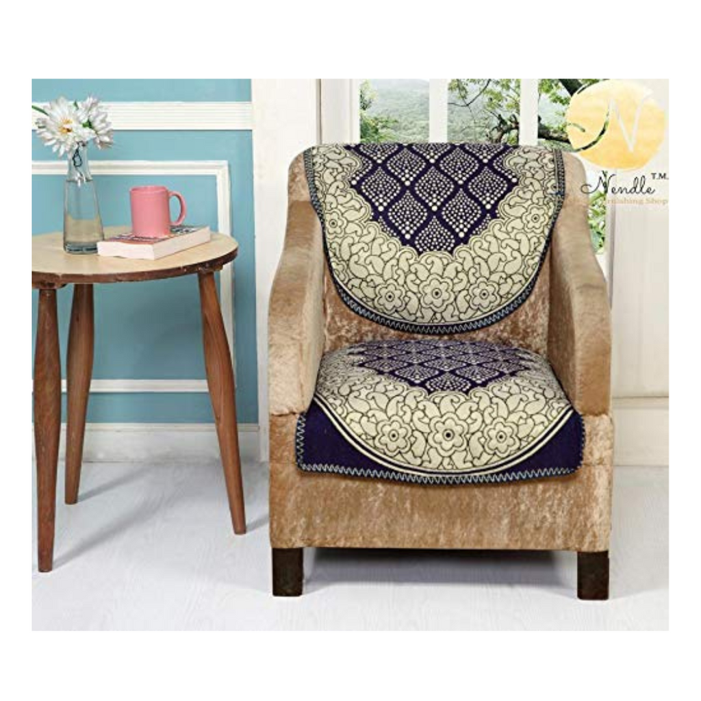 Nendle Luxurious Cotton Abstract Design 5 Seater Sofa Cover Set (Violet, 6 Pieces)