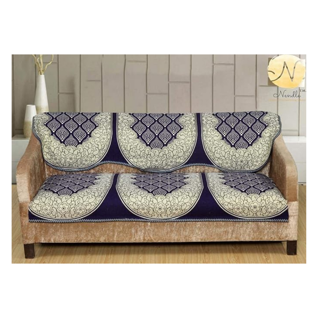 Nendle Luxurious Cotton Abstract Design 5 Seater Sofa Cover Set (Violet, 6 Pieces)