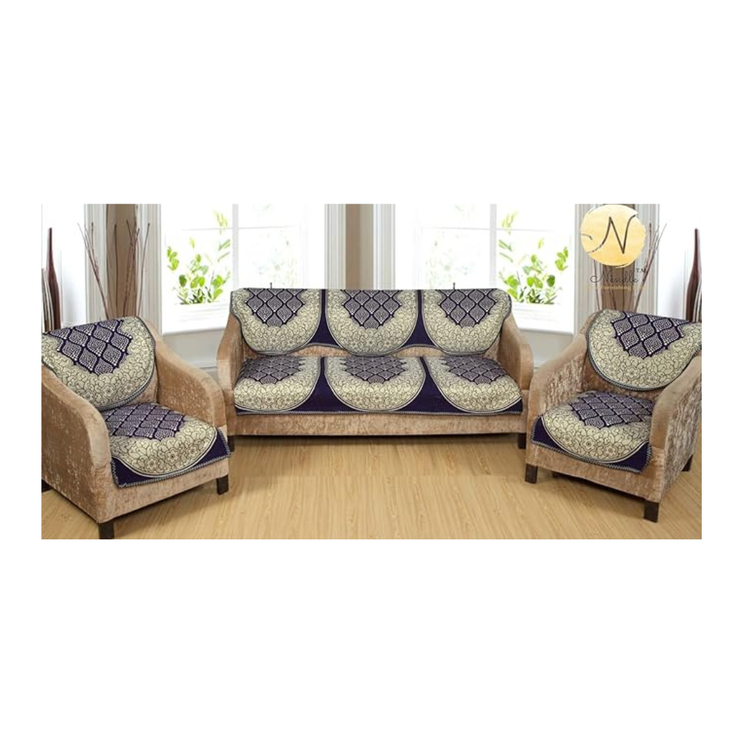 Nendle Luxurious Cotton Abstract Design 5 Seater Sofa Cover Set (Violet, 6 Pieces)