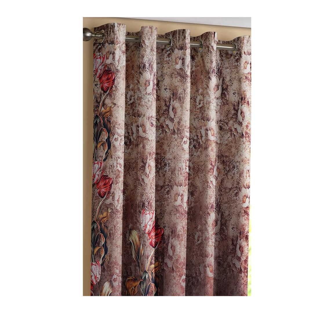 Nendle Polyester Floral Digitally Printed Window Curtains 5 Feet Long Set of 2 (Multicolor Brown, 5 Feet Long)