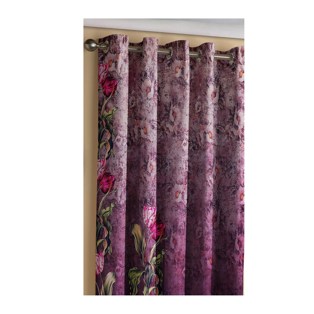 Nendle Polyester Floral Digitally Printed Window Curtains 5 Feet Long Set of 2 (Multicolor Pink, 5 Feet Long)