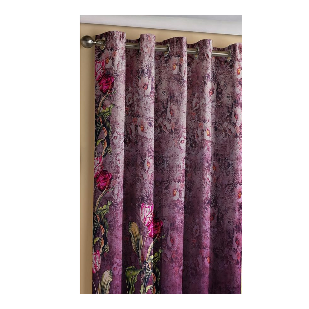 Nendle Polyester Printed Curtains 7 Feet Long Set of 2 Multicolor Pink Colour