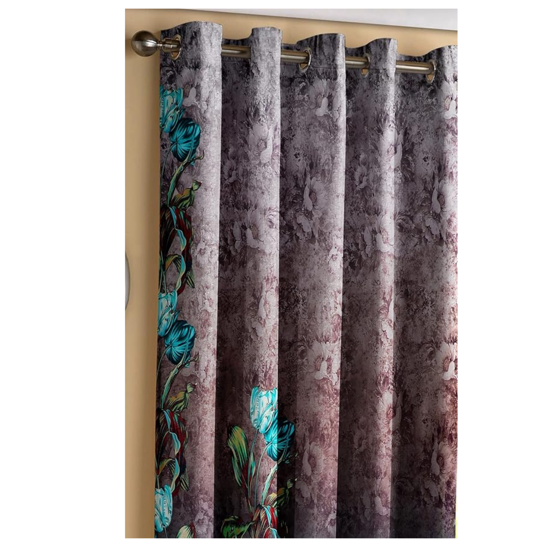 Nendle Polyester Printed Curtains 7 Feet Long Set of 2 Multicolor Sea Green Colour