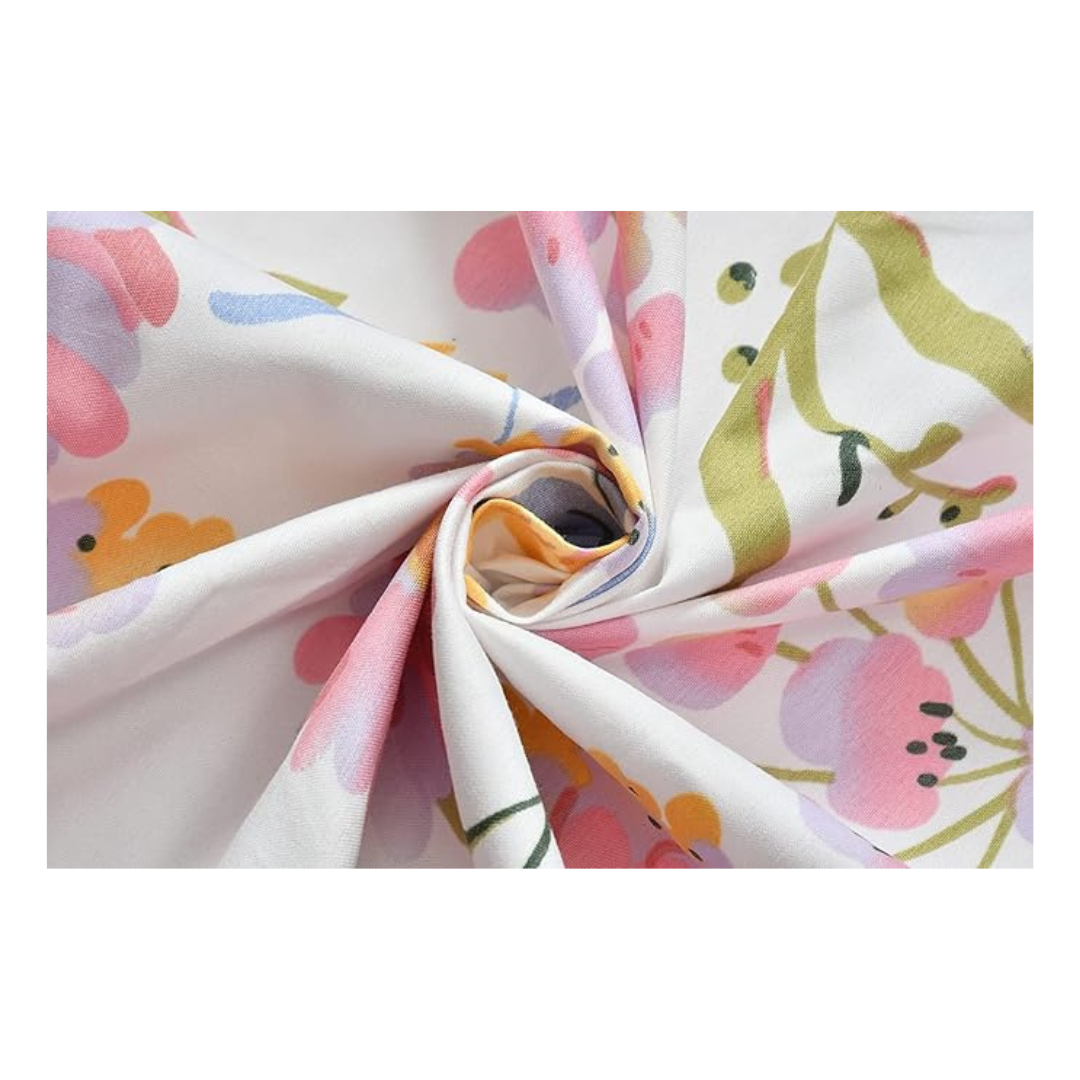 Decomizer Cotton Feel Glace Printed King Size Double Bed Bedsheet With 2 Pillow Covers Flower Pink Colour