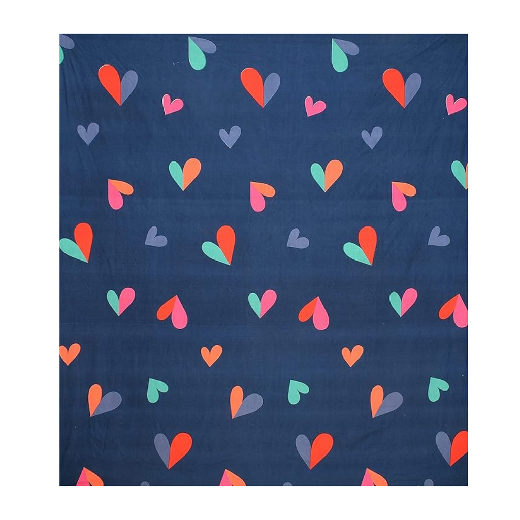 Decomizer Soft Glace Cotton King Size AC 1 Flat Bedsheet and 2 Large Pillow Covers Blue Hearts Colour